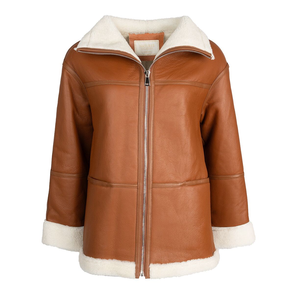 Karina Jacke | Shearling Lederbraun/Elfenbein
