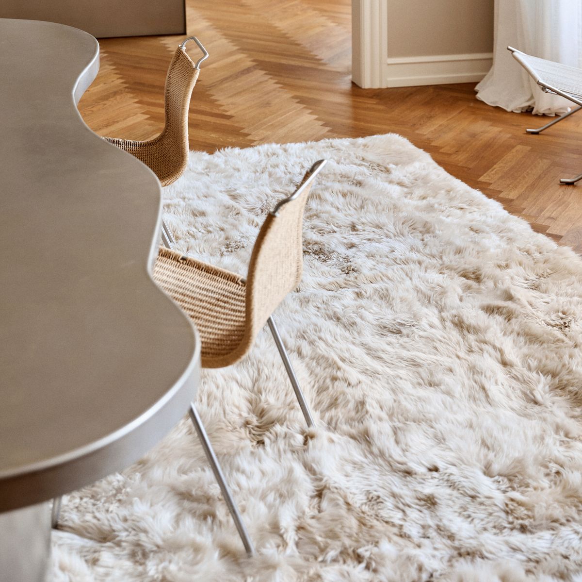 Lammfell Designerteppich | Langhaar | Neuseeland Schwarz