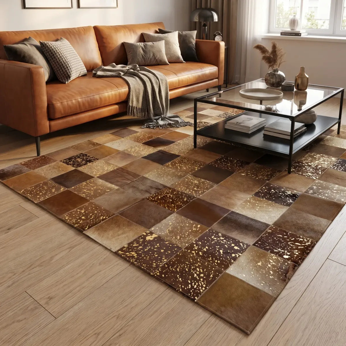 Schwarzer Kuhfell-Designteppich | Brasilien | 200x200 cm