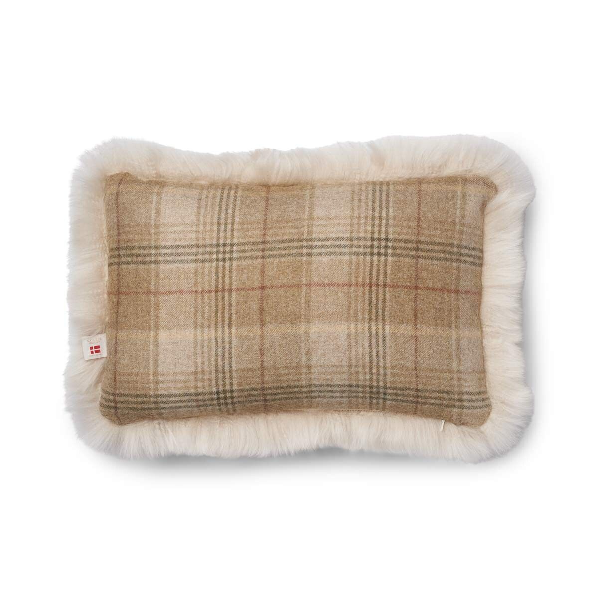 Kariertes Wollkissen | Langhaar | Neuseeland | 100% Wolle | 52x52 cm | 34x52 cm Sand Beige/Leinen