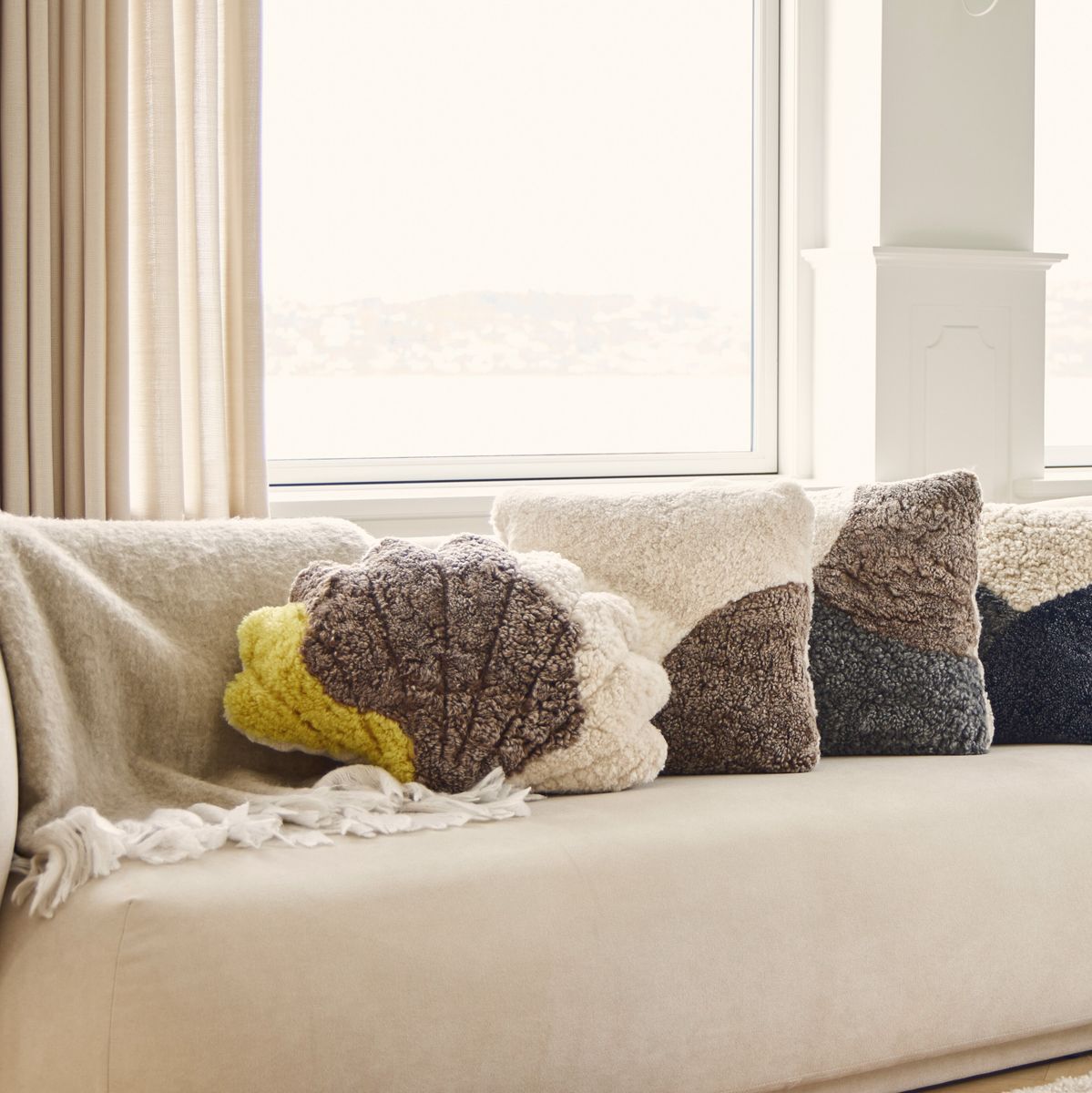 Muschelkissen | Kurzhaar | Neuseeland Gelb/Taupe/Leinen