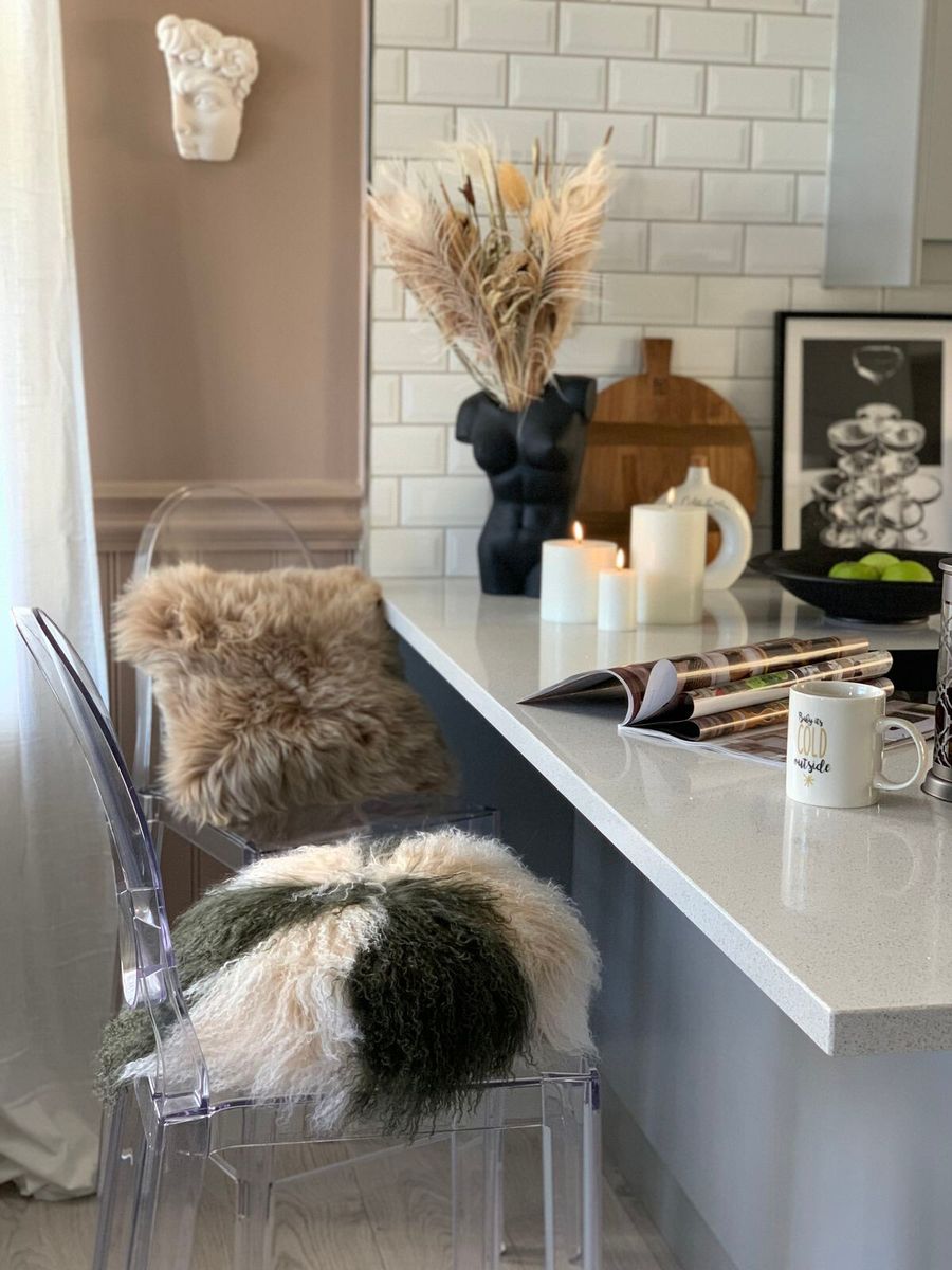 Lammfellkissen | Tibet | Rund | D38, D45 & D62 cm Arctic Sunrise/Dove