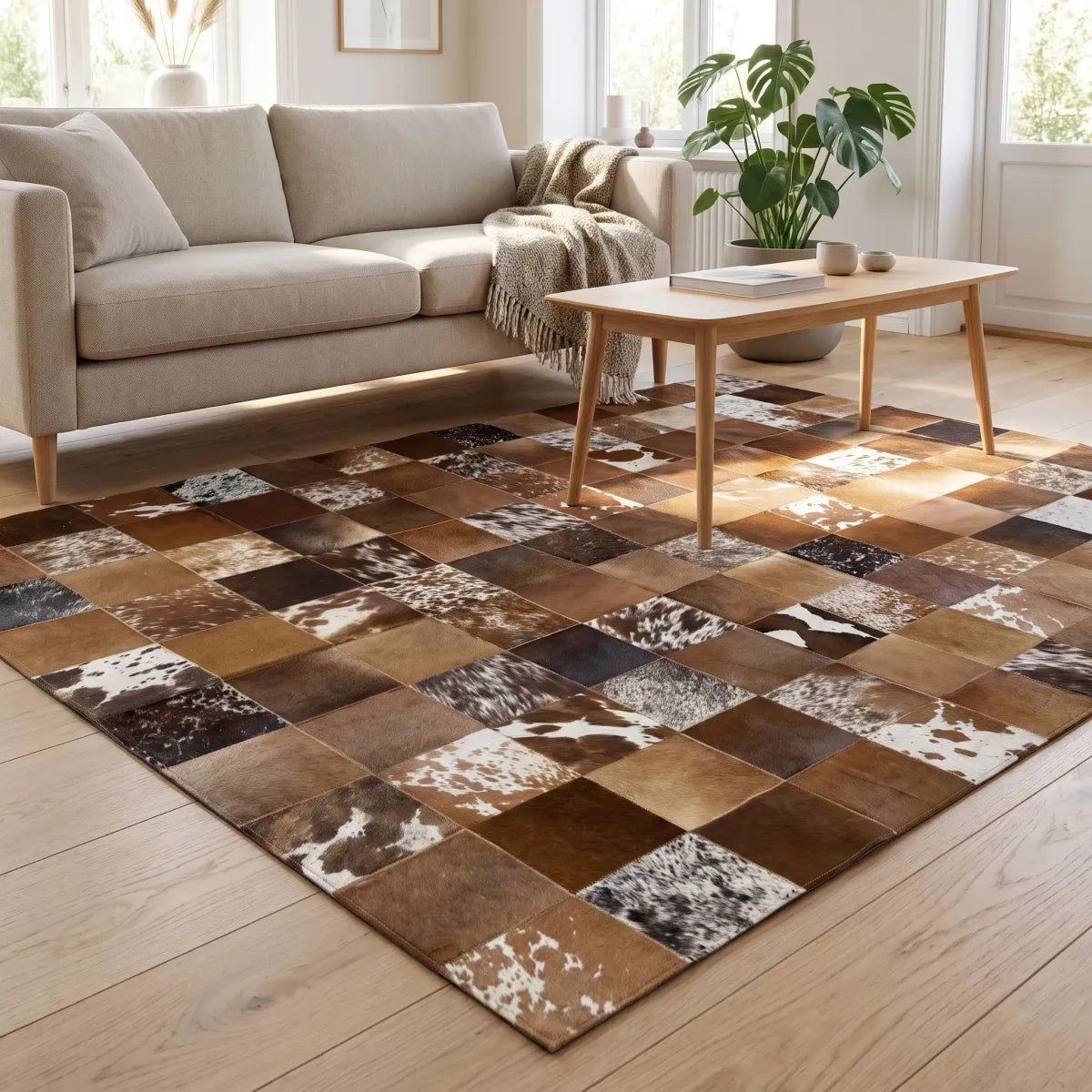 Schwarzer Kuhfell-Designteppich | Brasilien | 200x200 cm