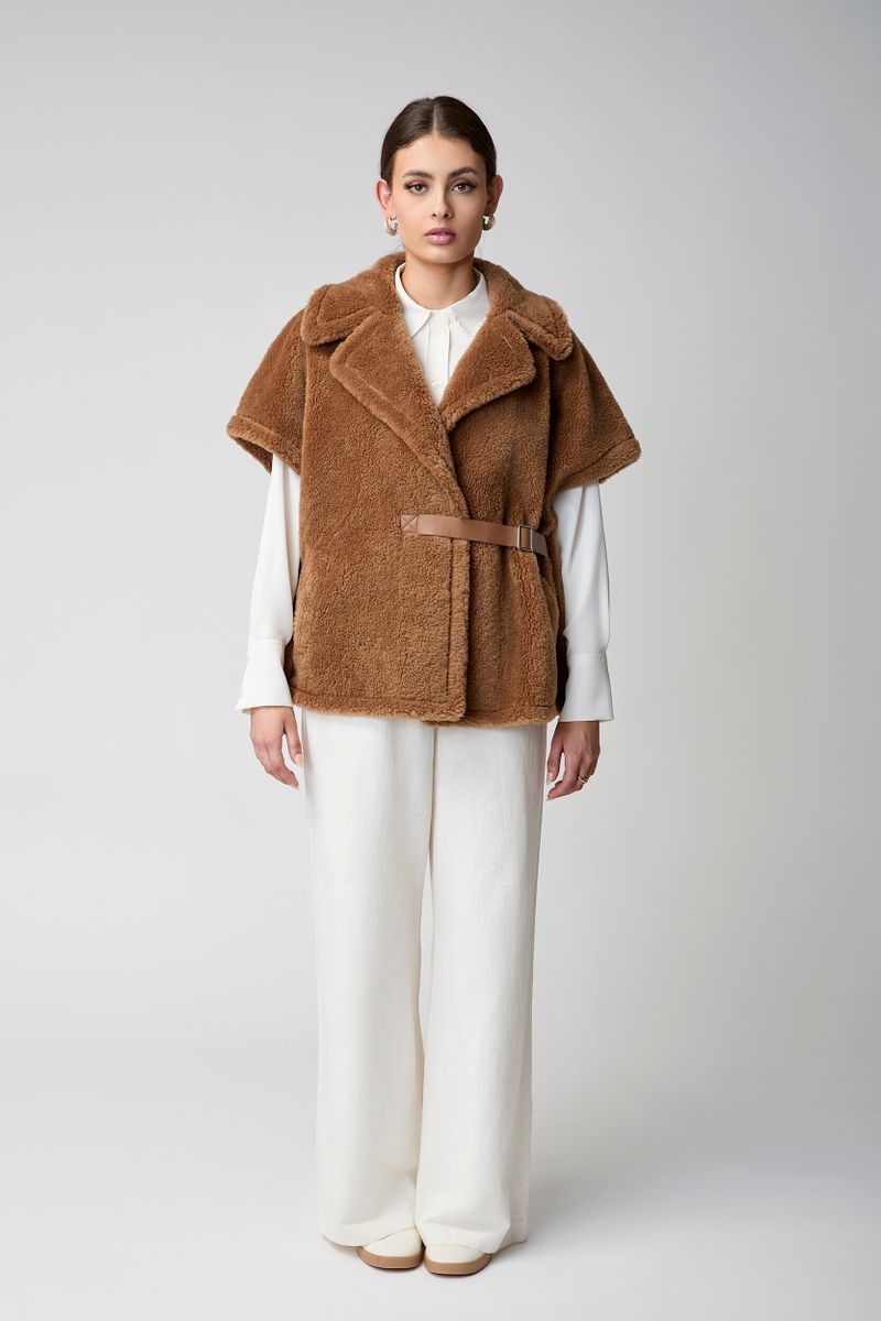 Elvira Poncho | Lammwolle Taupe