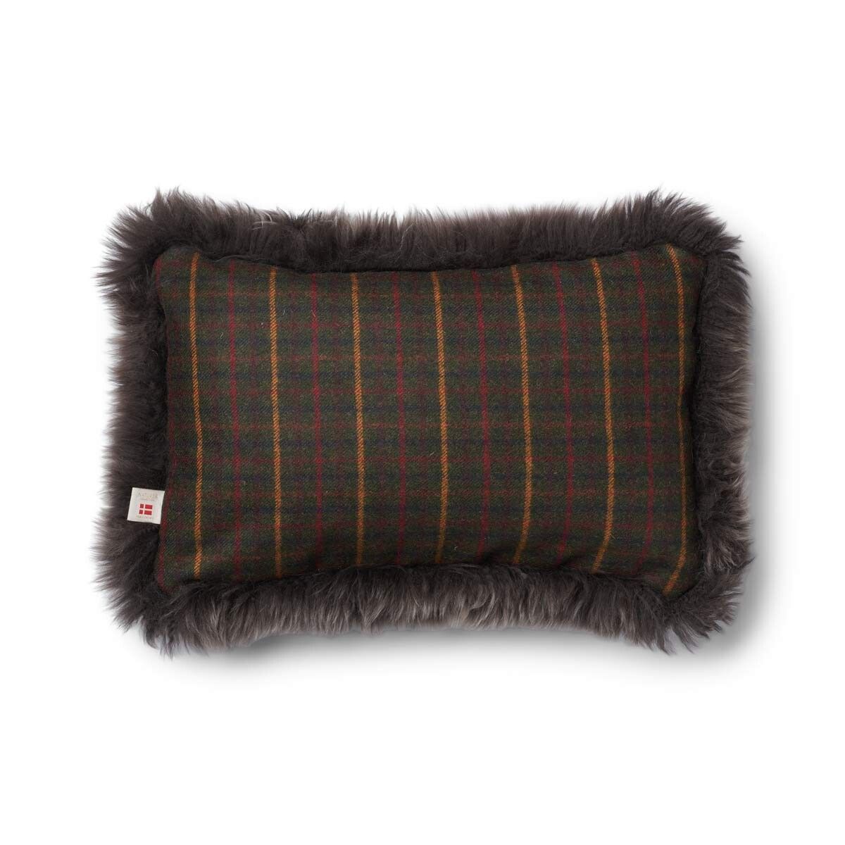 Kariertes Wollkissen | Langhaar | Neuseeland | 100% Wolle | 52x52 cm | 34x52 cm Kilberry Fir-Dunkelgrün/Walnuss
