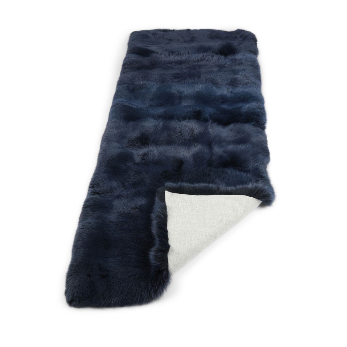 Decke aus Fuchs | Norwegen | Kaschmirrückseite | Blau Indigo | 210x76 cm