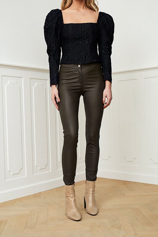 Ambra Leggings | Lammleder Moosgrün