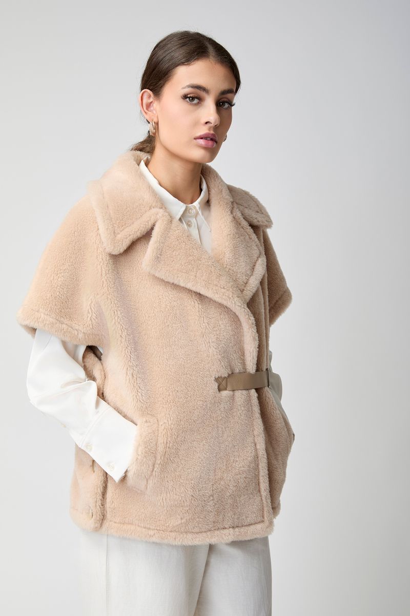 Elvira Poncho | Lammwolle Taupe