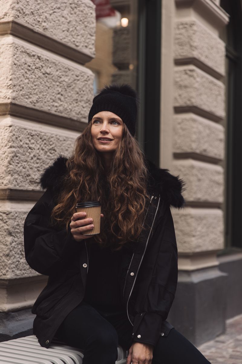 Augusta Parka | Waschbär, Kaninchen Schwarz/Schwarz