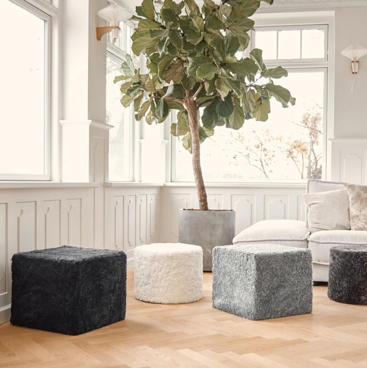 Lammfell Pouf | Kurzhaar | Neuseeland Anthrazit