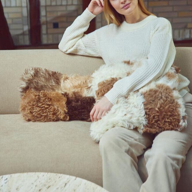 Lammfellkissen | Toskana Lammfell | Italien Schwarz/Weiß Mix