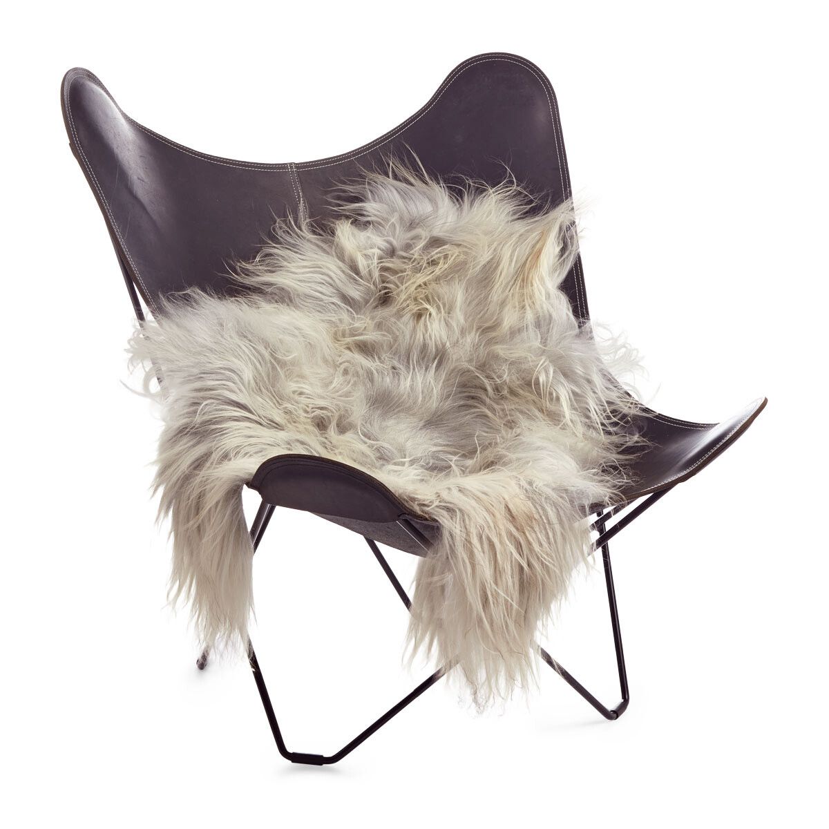 Lammfell | Langhaar | Island | 90x60 cm Naturgrau Hell