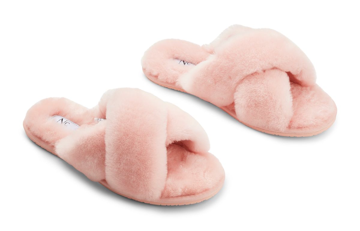 Slippers Cross | Lammwolle Pink