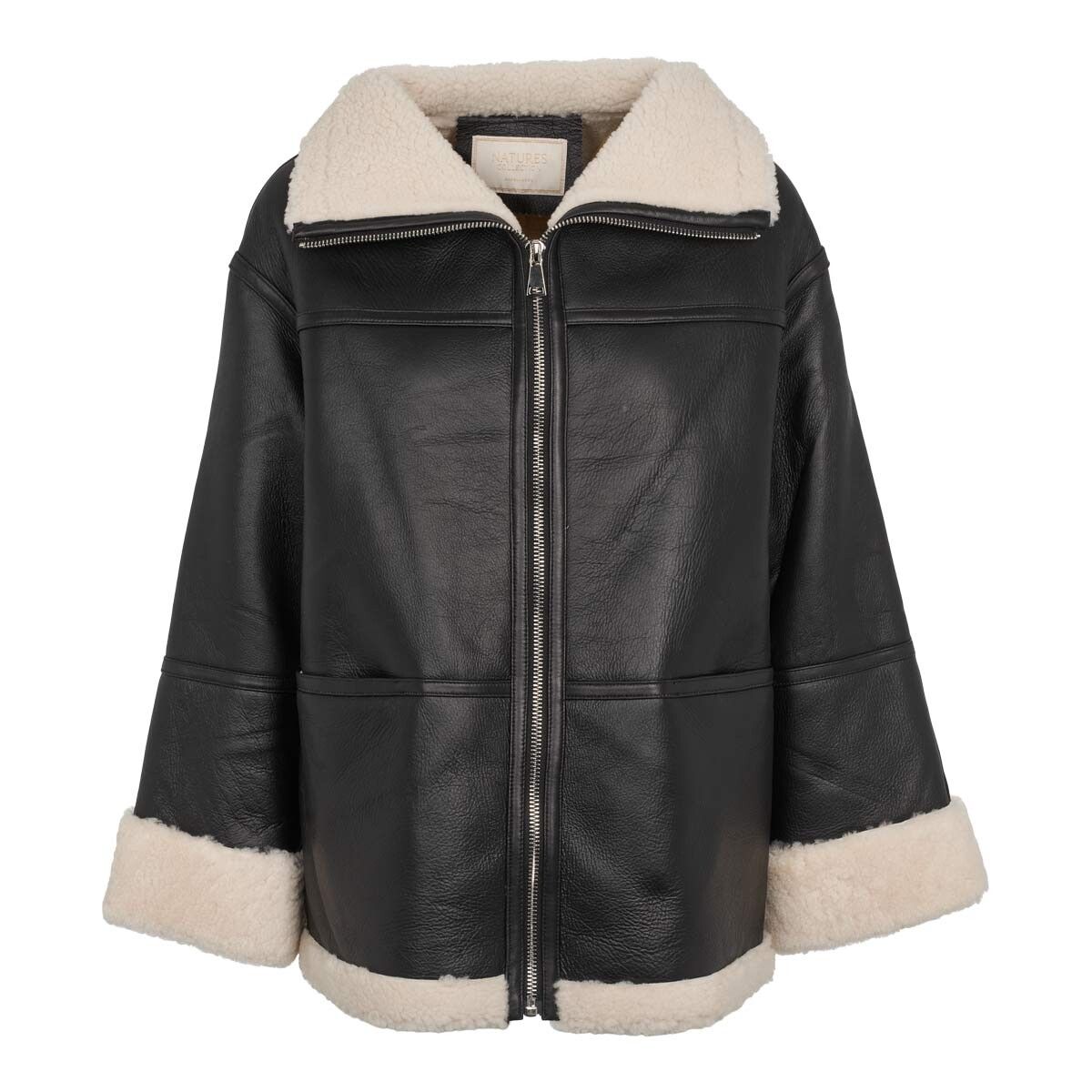 Karina Jacke | Shearling Schwarz/Leinen