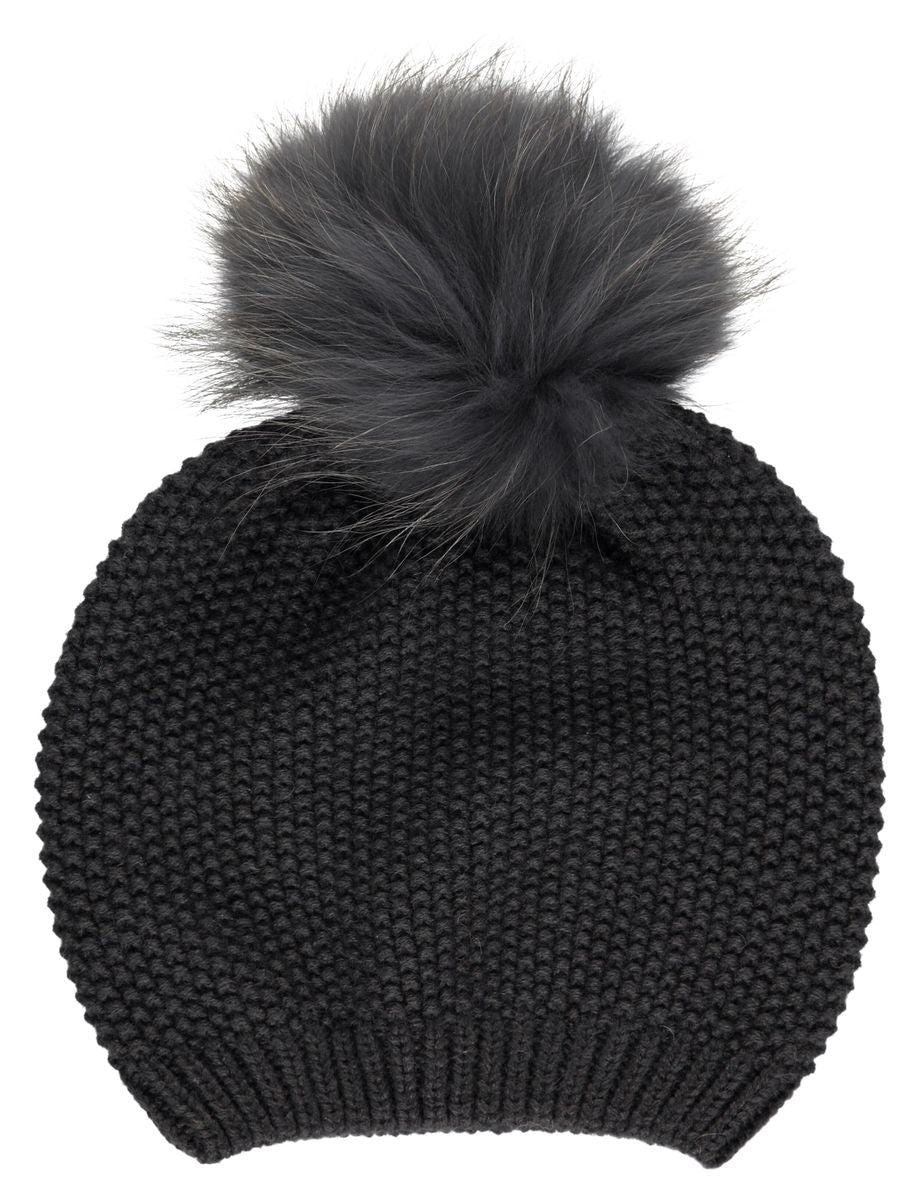 Stella Beanie | Wolle, Waschbär Dunkelgrau/Dunkelgrau