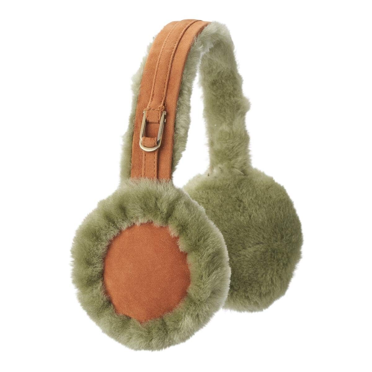 Simone Earmuff | 100% Lammwolle Salbeigrün/Kastanie