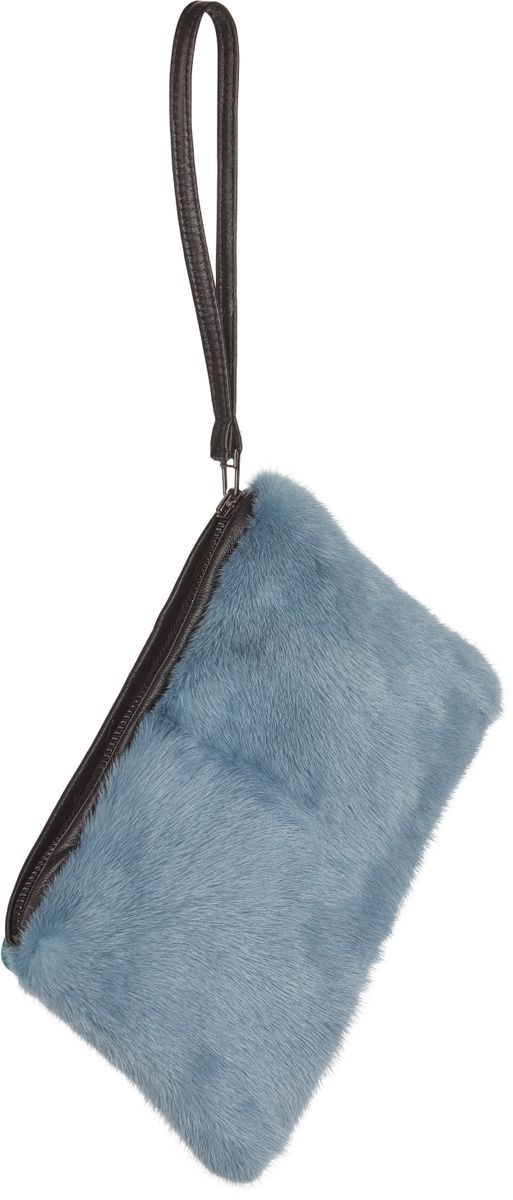 Minnie Clutch | Nerz, Leder Himmelblau