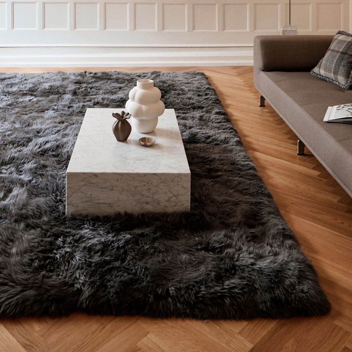 Lammfell Designerteppich | Langhaar | Neuseeland Marineblau