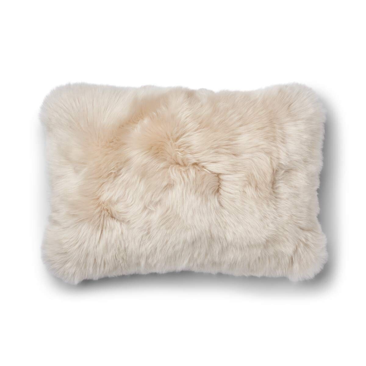 Kariertes Wollkissen | Langhaar | Neuseeland | 100% Wolle | 52x52 cm | 34x52 cm Sand Beige/Leinen