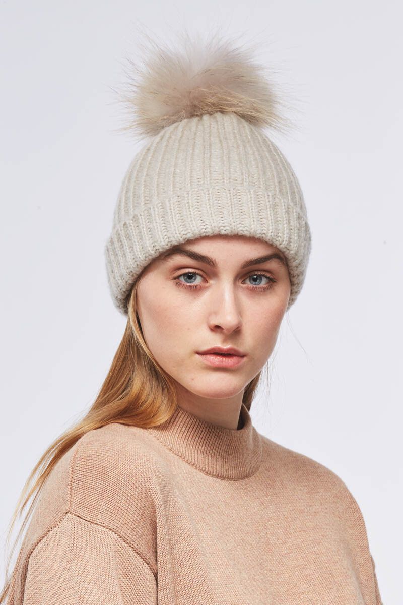 Simone Beanie | Wolle, Waschbär Taupe/Taupe