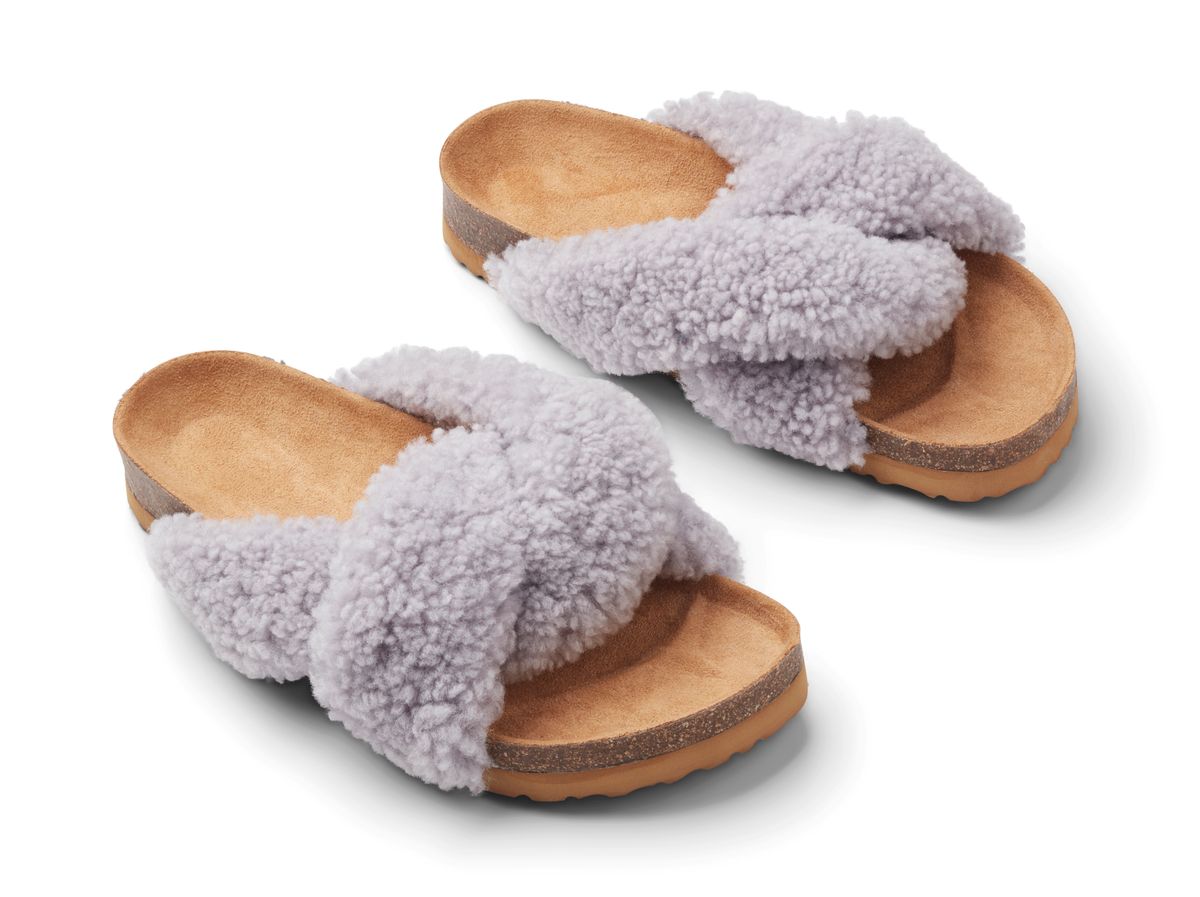 Lilly Cross Slippers | Lammwolle, Kork Hellgrau