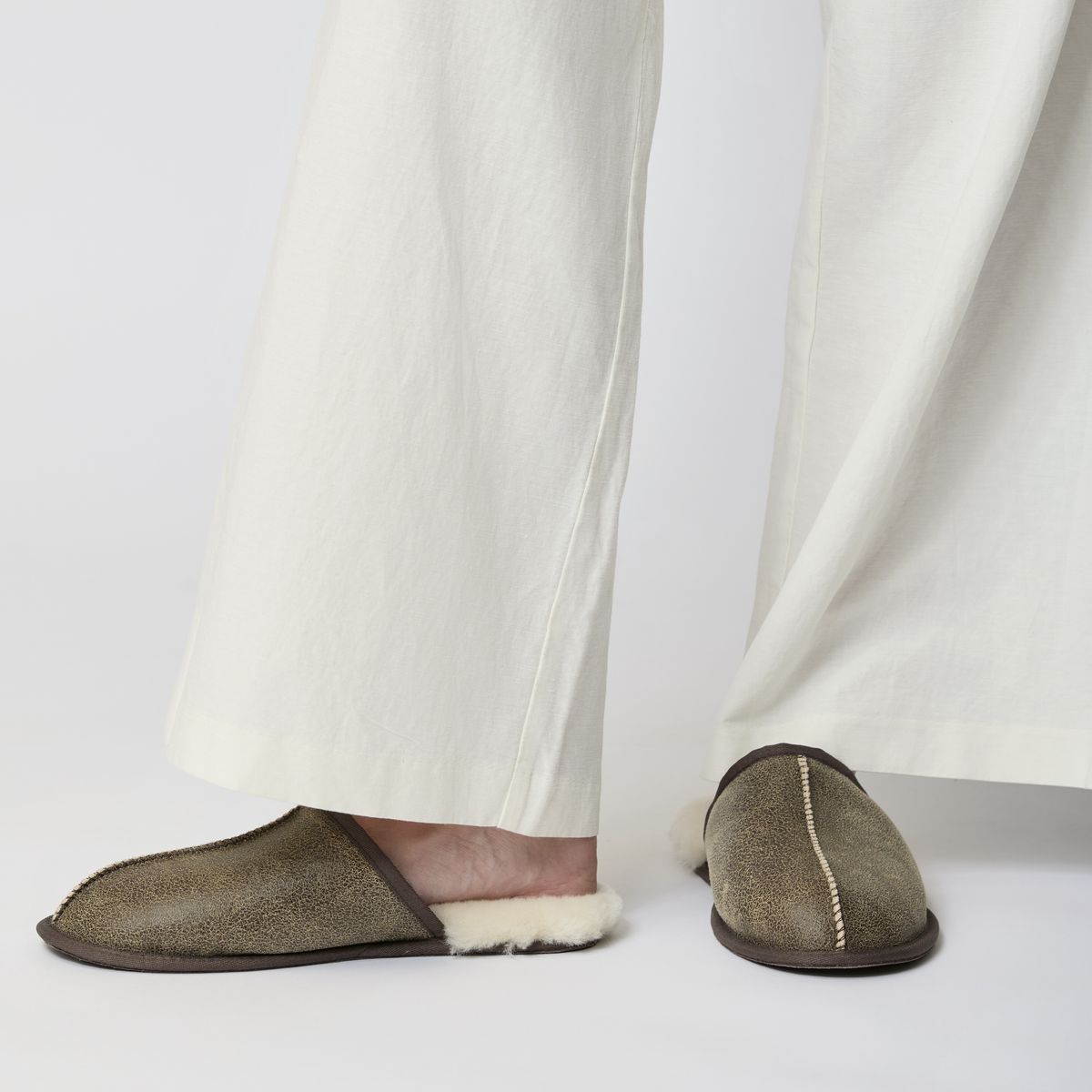 Herre Pantoffeln | Leder, Lammwolle Schwarzes Nappa