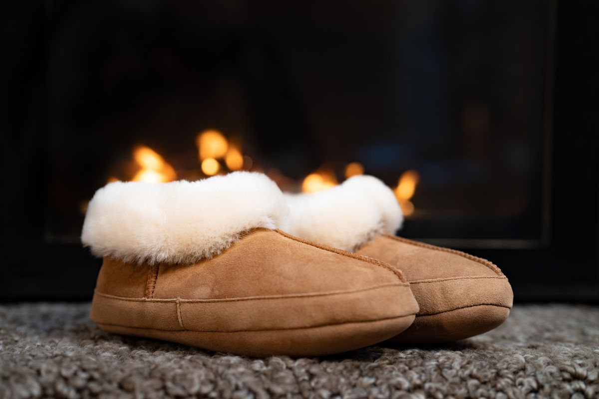 Soft Sole Slipper | Wildleder, Lammfell Kastanie