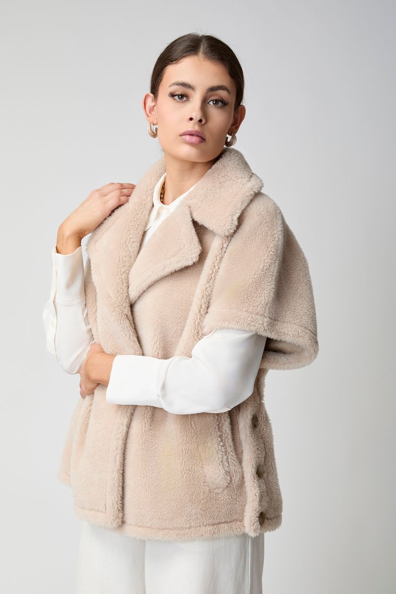 Elvira Poncho | Lammwolle Taupe