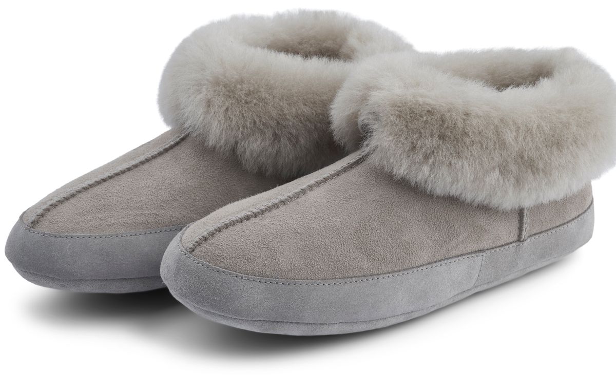 Soft Sole Slipper | Wildleder, Lammfell Hellgrau