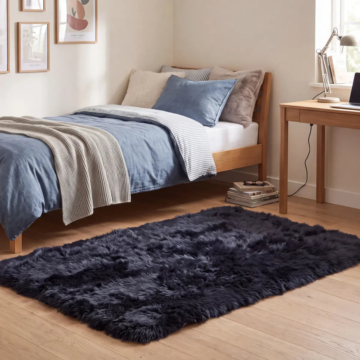 Lammfell Designerteppich | Langhaar | Neuseeland Marineblau