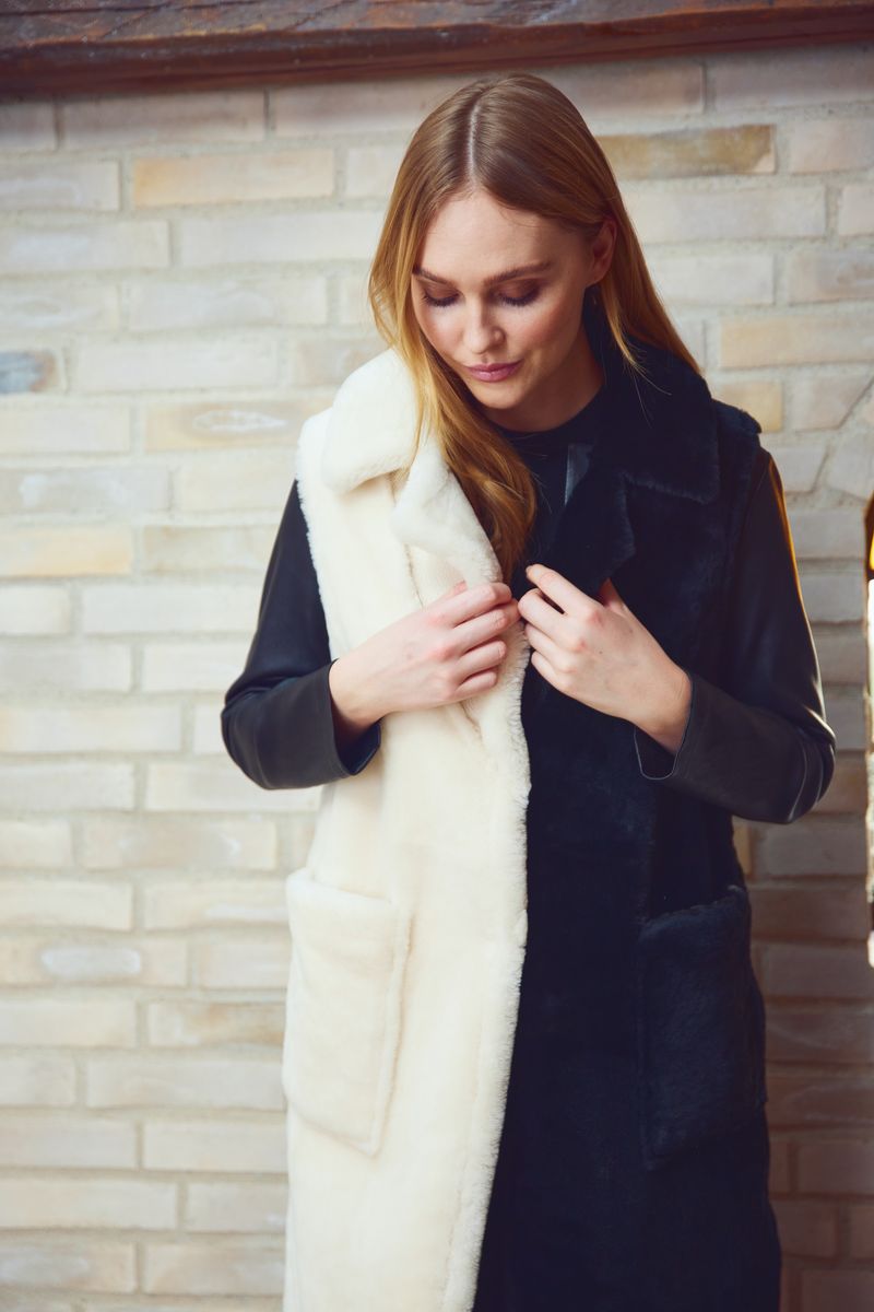 Raelynn Weste | Shearling Schwarz/Leinen