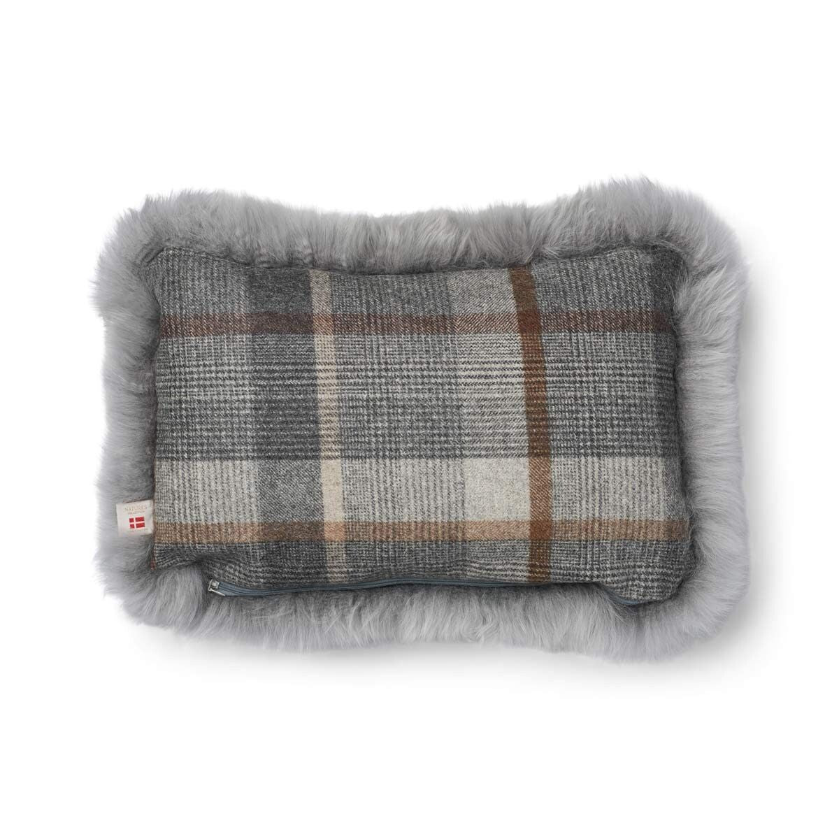Kariertes Wollkissen | Langhaar | Neuseeland | 100% Wolle | 52x52 cm | 34x52 cm Glencheck-Grau/Hellgrau