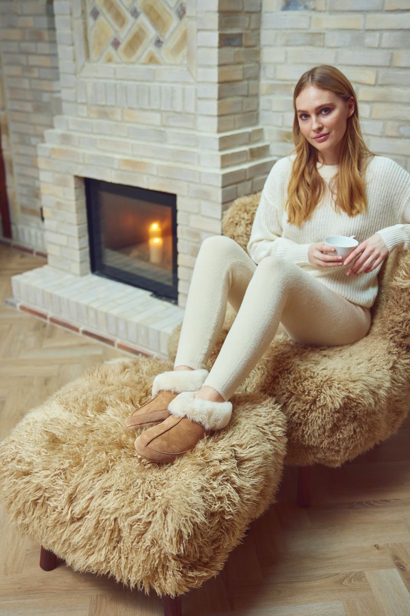 Soft Sole Slipper | Wildleder, Lammfell Kastanie