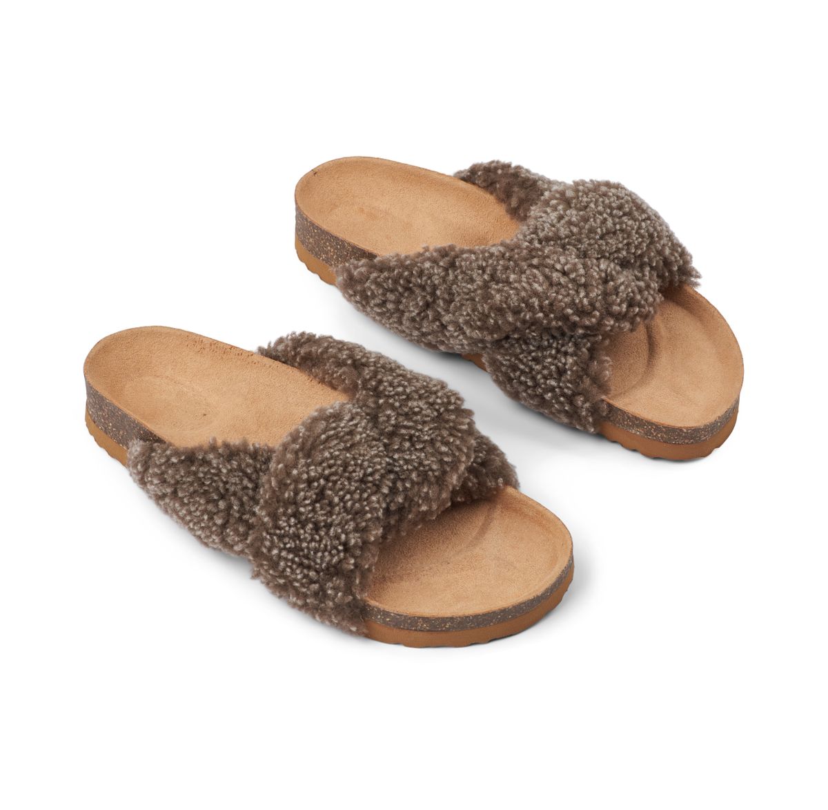 Lilly Cross Slippers | Lammwolle, Kork Taupe