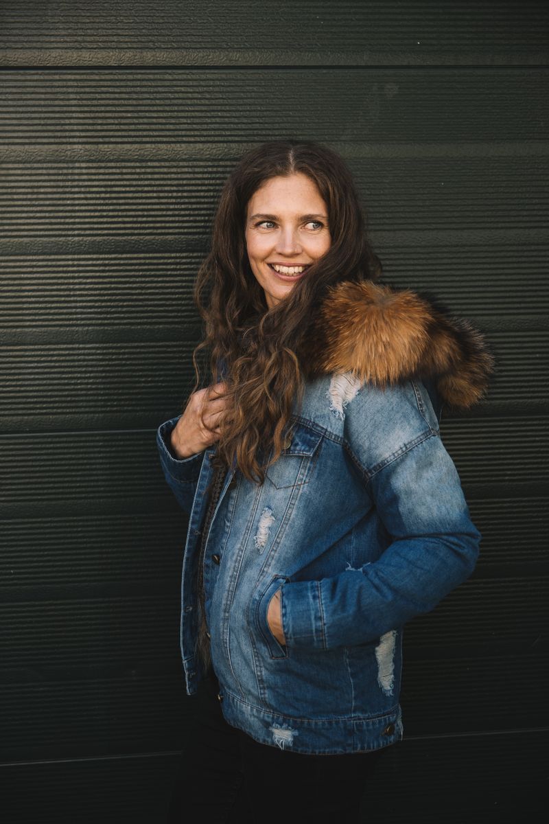 Riley Jacke | Denim, Waschbär Naturbraun