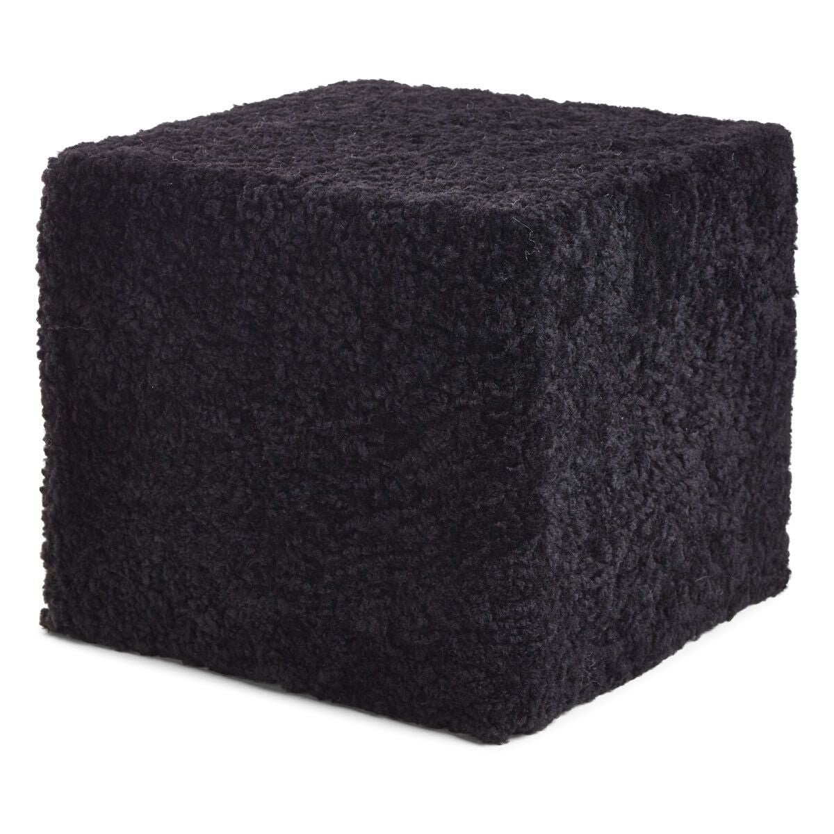 Lammfell Pouf | Kurzhaar | Neuseeland | 40x40x35 cm Schwarz