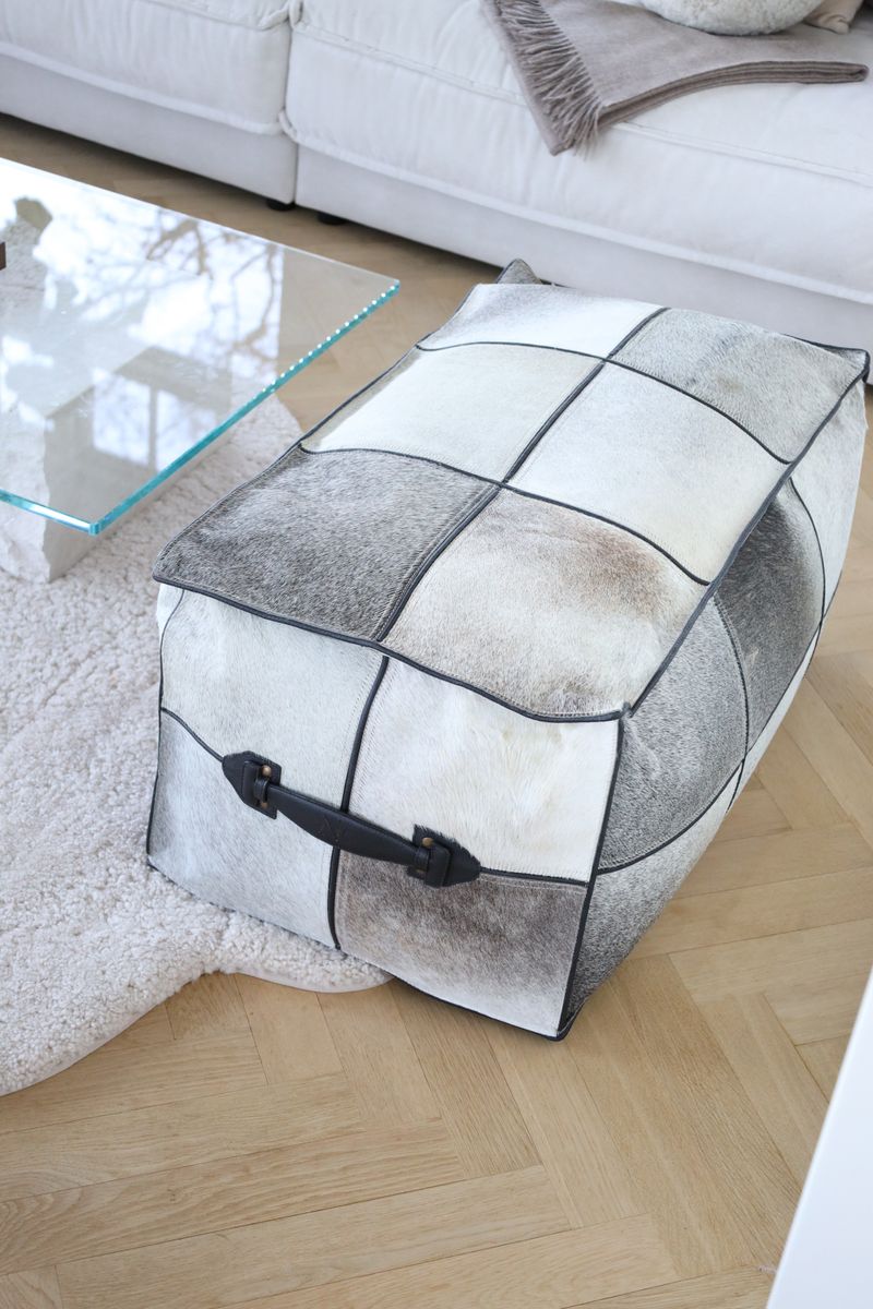 Hocker mit Griff | Brasilien | Kalbsleder | 45x82x38 cm Grau