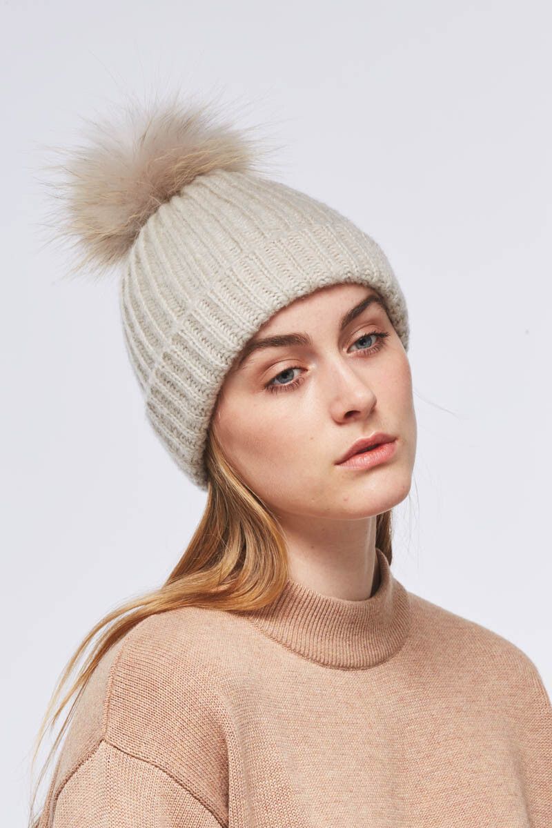 Simone Beanie | Wolle, Waschbär Taupe/Taupe