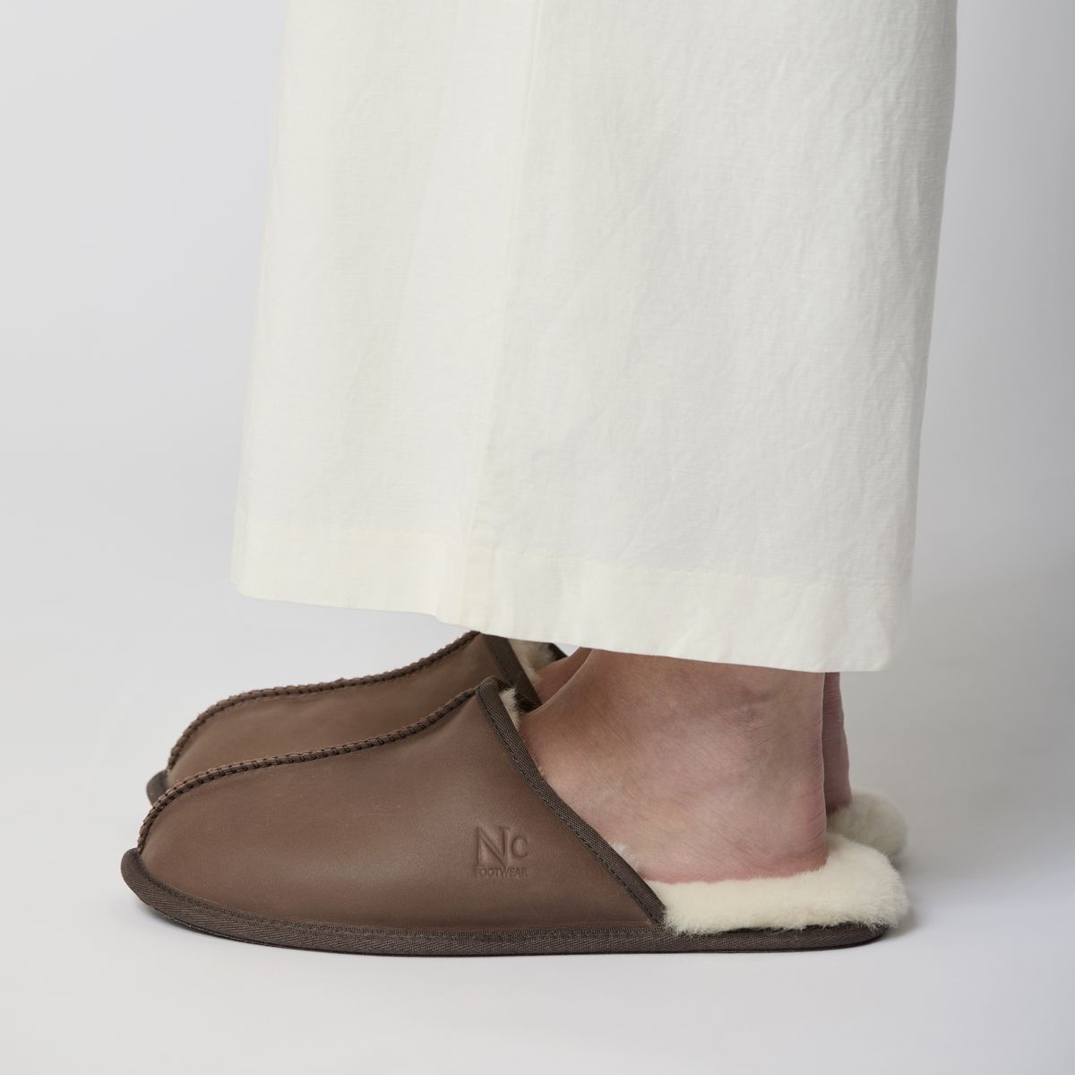 Herre Pantoffeln | Leder, Lammwolle Schwarzes Nappa