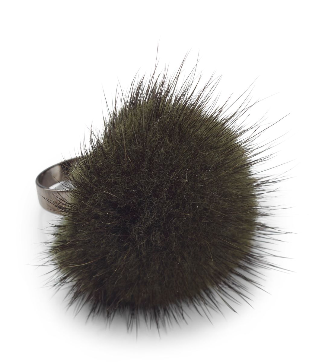 Ring m. Pompon | Nerz Khaki