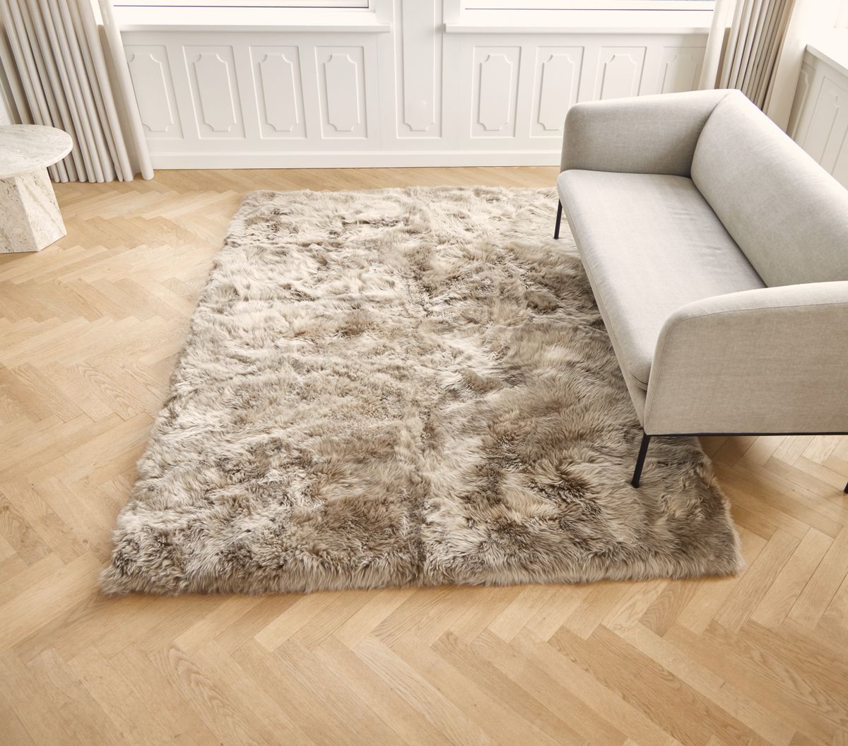 Lammfell Designerteppich | Langhaar | Neuseeland Taupe