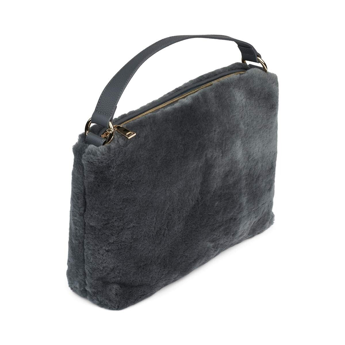 Olivia Maxi Tasche | Lammwolle Blau/Grau