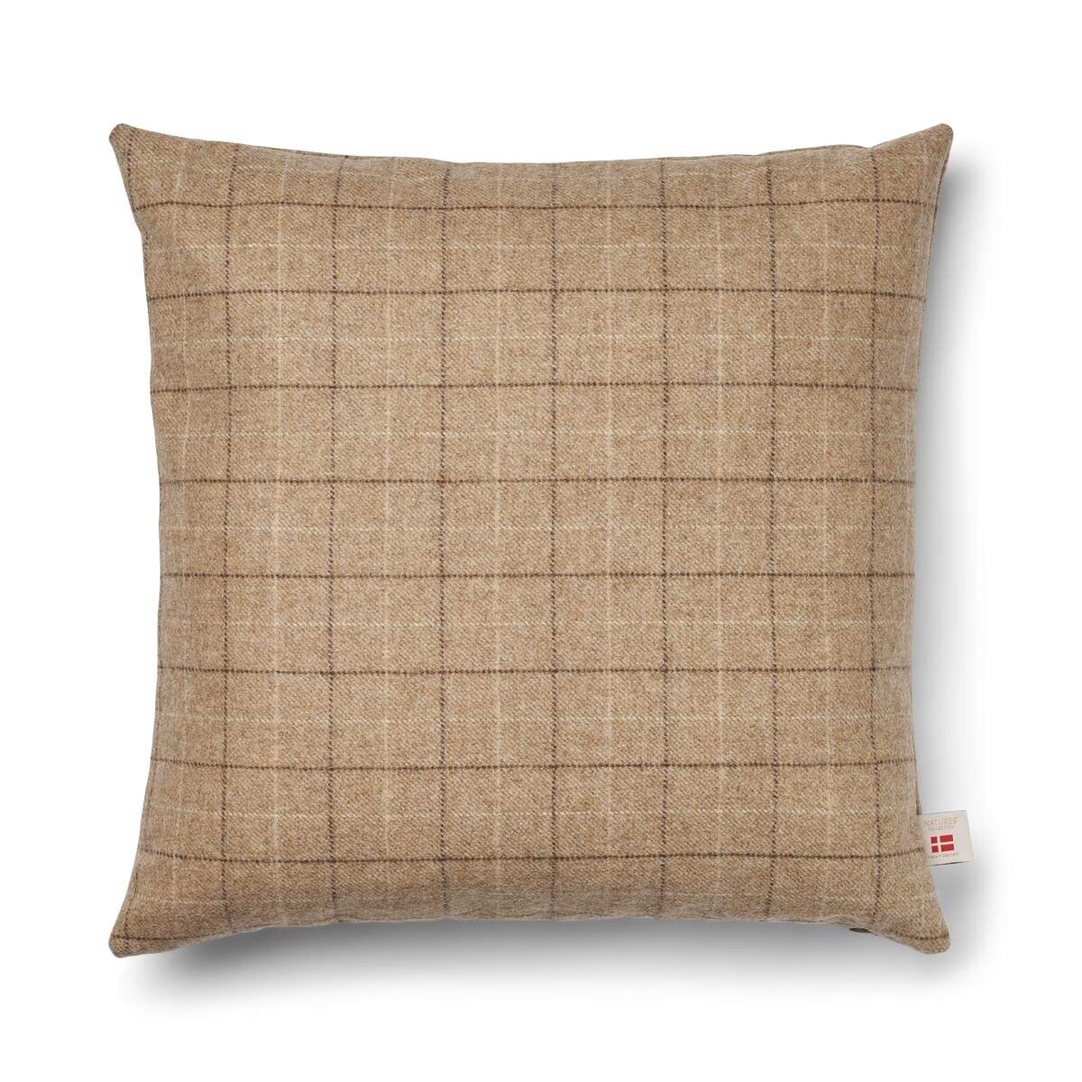 Kariertes Wollkissen | 100% Wolle | 52x52 cm Haferflocken-Beige