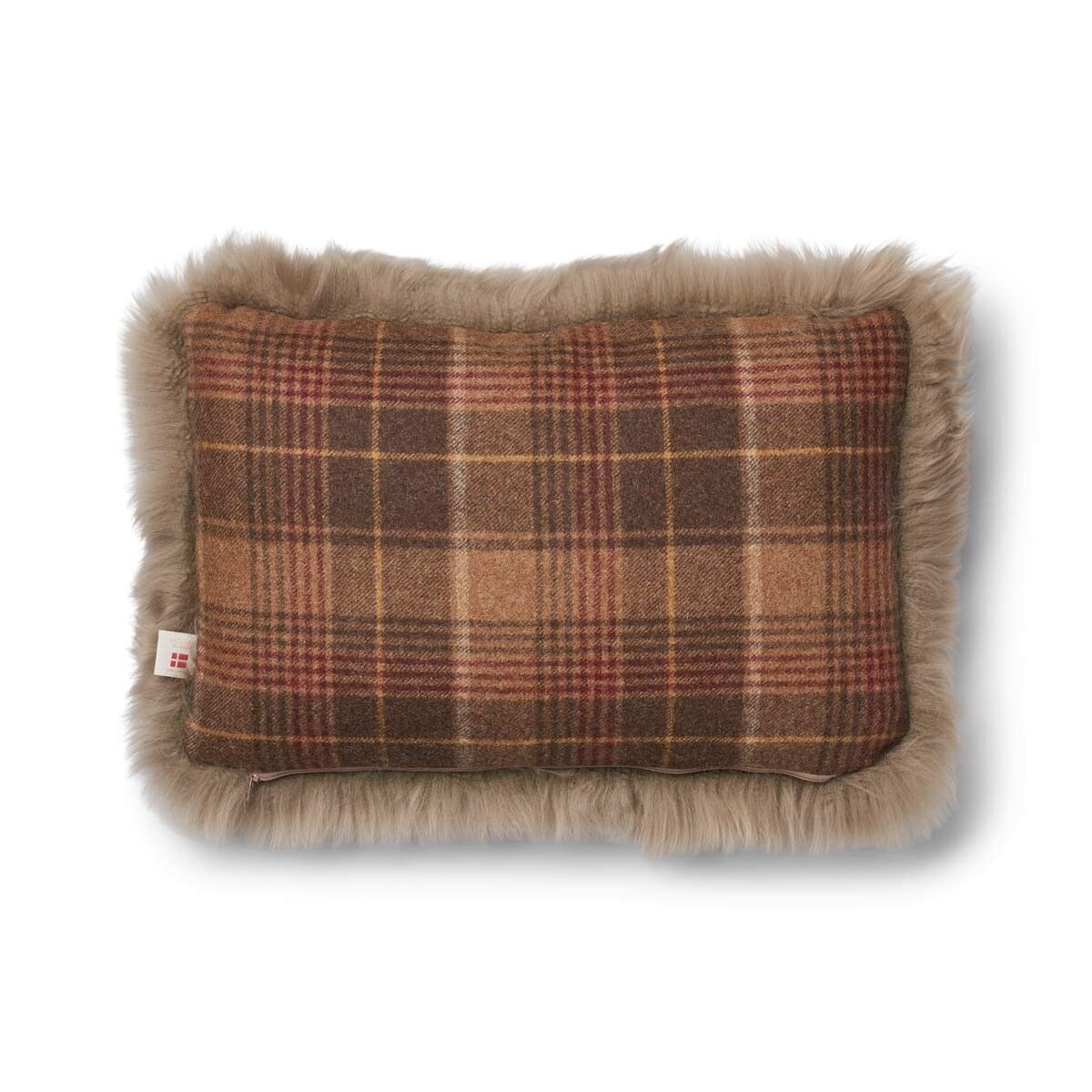 Kariertes Wollkissen | Langhaar | Neuseeland | 100% Wolle | 52x52 cm | 34x52 cm Kakao-Dunkelbraun/Taupe