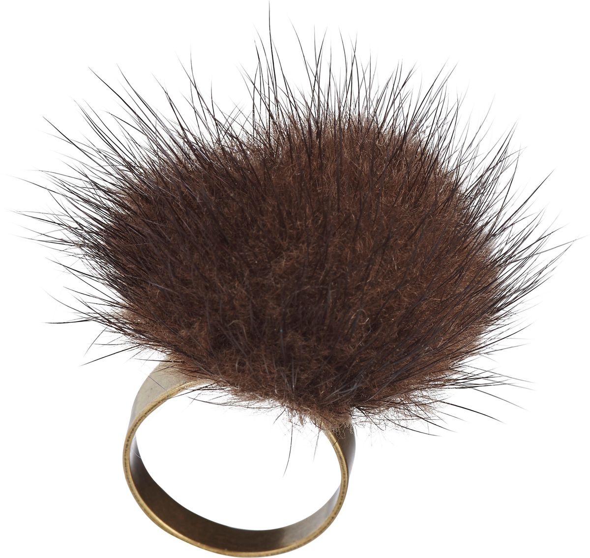 Pompon Ring | Nerz Braun