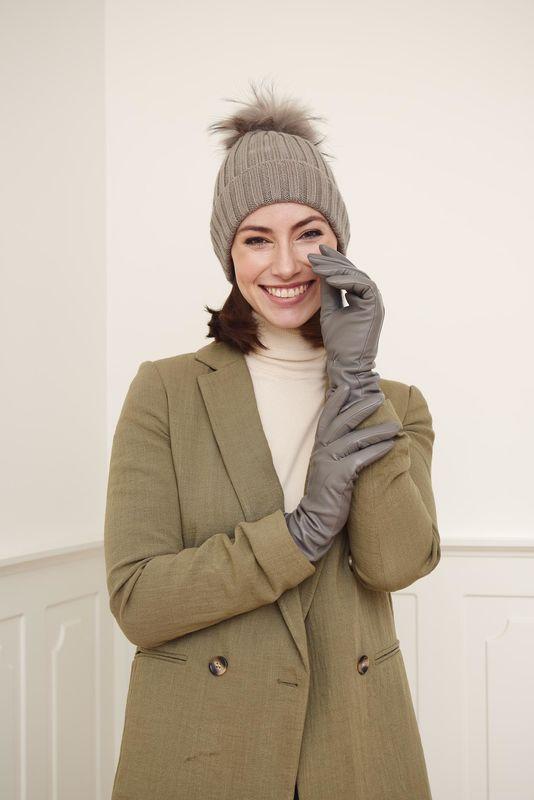 Lange graue Lederhandschuhe für Frauen